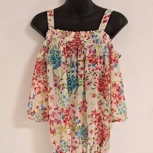 Forever 21 Sheer Floral Cold Shoulder Top Size Large Misses